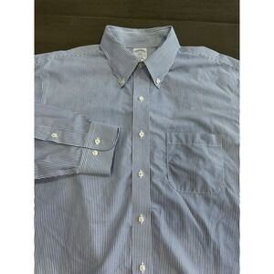 Brooks Brothers Men's Button Down Shirt 17 -6/7 Blue White Slim Fit‎ 100% Cotton